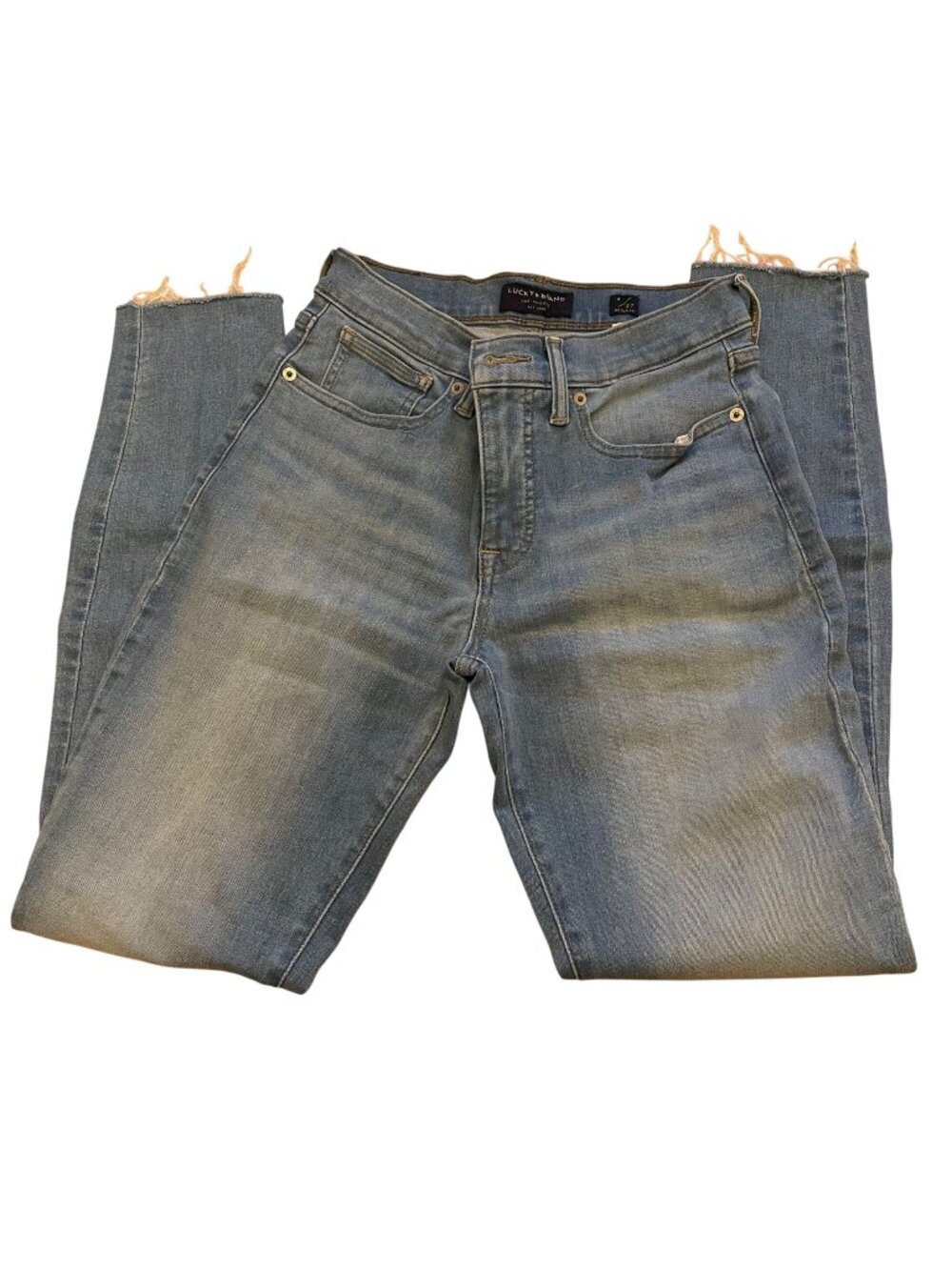Lucky Brand Ava Mid Rise Super Skinny Jeans Womens 4/27 Light Wash Frayed Hem